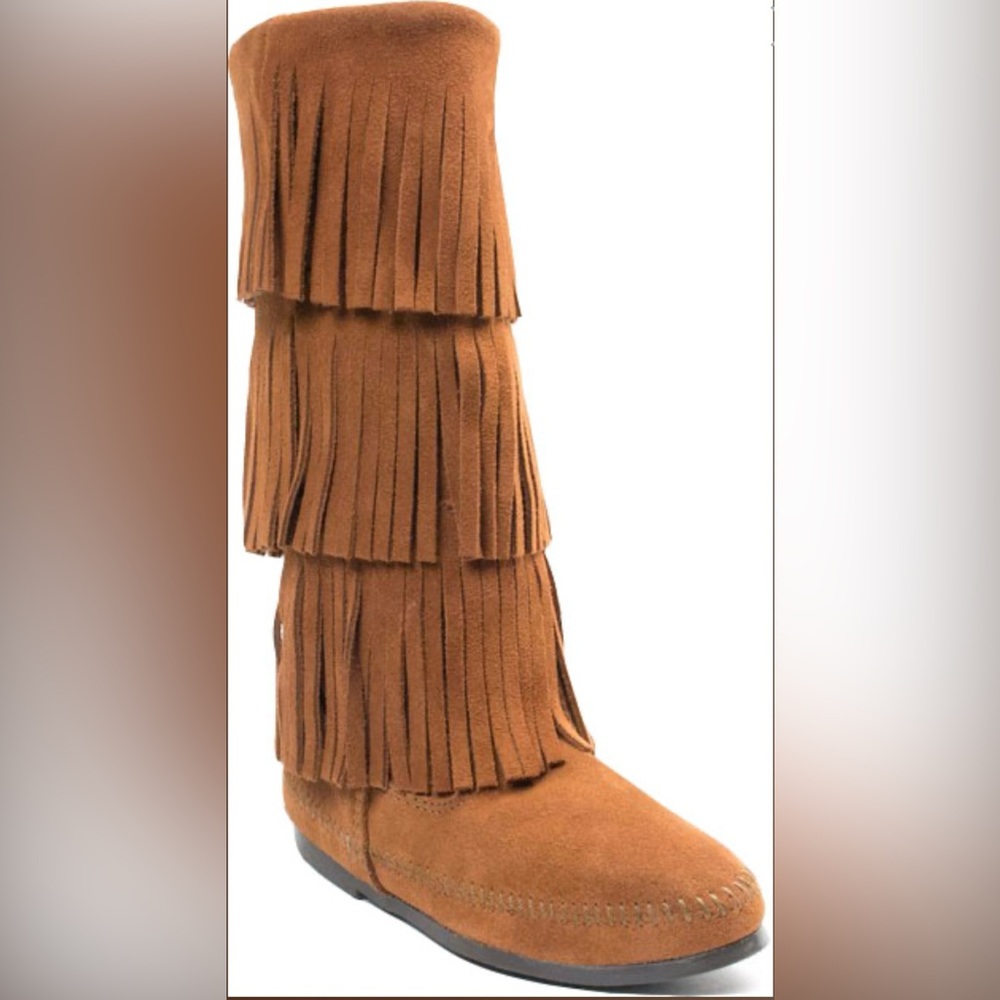 Minnetonka Suede Fringe Boots in Chestnut Brown Sz 8 barely worn!